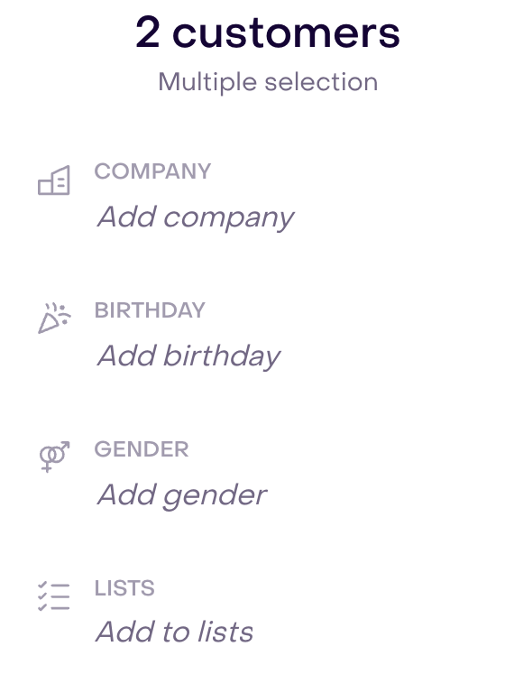 Multiple selection pane for two fictional profiles with the Lists property available; no update has been applied.
